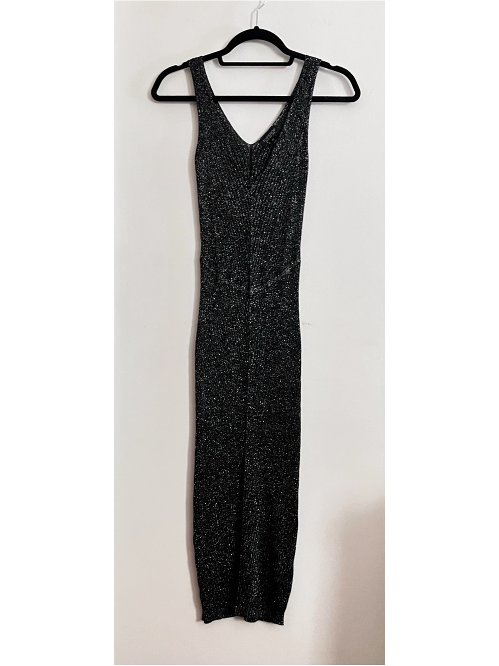 TopShop Black Metallic Knit Sleeveless Pencil Midi Dress Women’s US 6